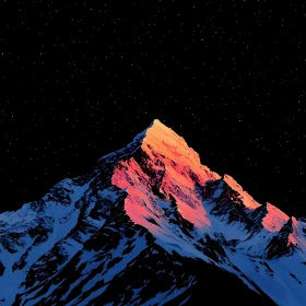 Illuminated Mountain Under Starry Sky