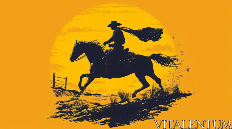 AI ART Western Cowboy Silhouette Against Sunset