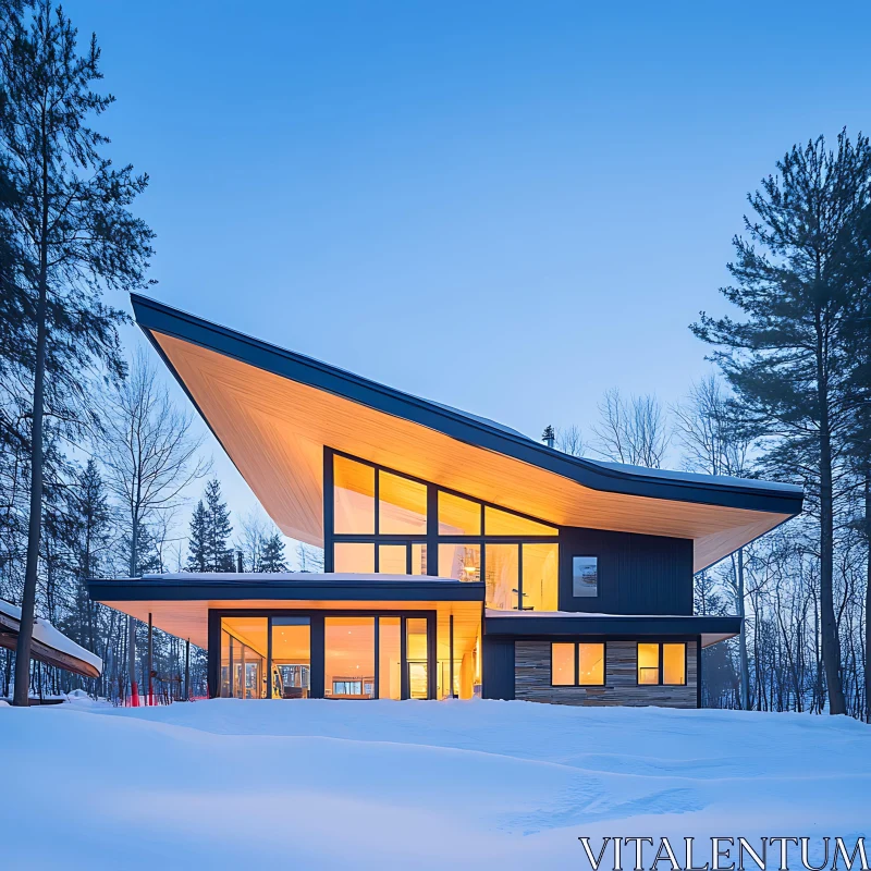 Contemporary Winter Retreat with Unique Architecture AI Image