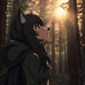 Forest Gaze: Anime Wolf Girl Portrait