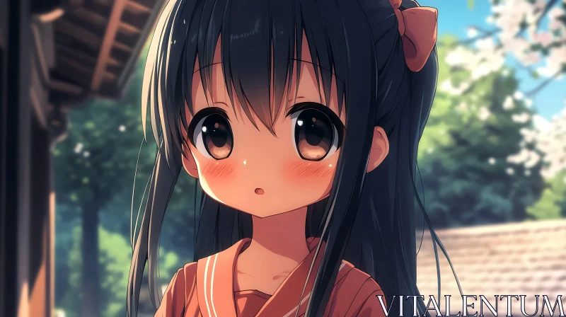 Cute Anime Girl in a Natural Setting AI Image