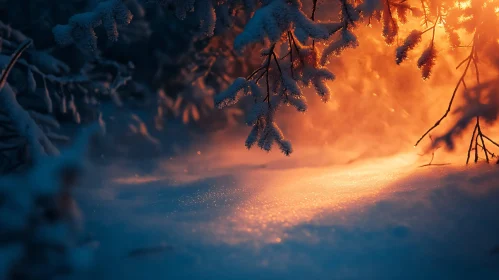 Snowy Branches in Winter Sunlight