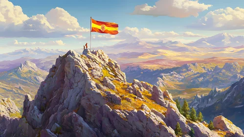 Mountain Peak with Flag Illustration