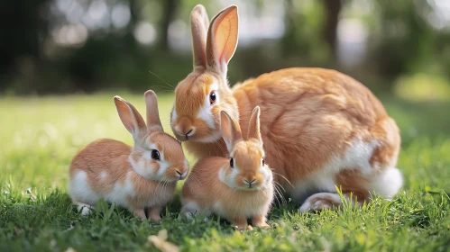 Family of Rabbits in the Garden