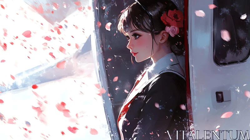 Serene Anime Girl Amid Cherry Blossoms AI Image