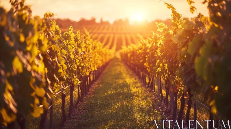 Golden Evening in a Picturesque Vineyard AI Image