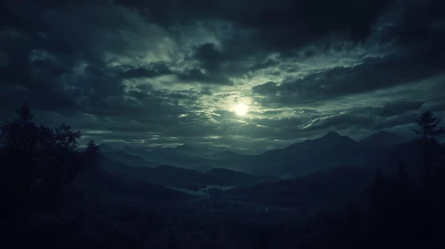 Moonlit Mountains at Night