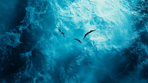 Birds Flying Over Blue Ocean