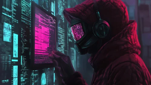 Hacker Immersed in Cyberpunk Code