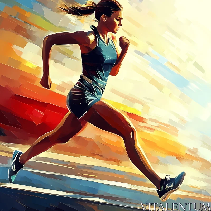 AI ART Energetic Female Runner in Motion on Colorful Track