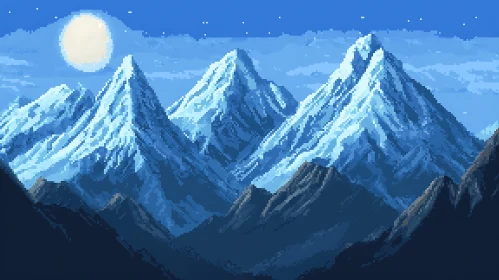 Pixelated Mountain Range Landscape