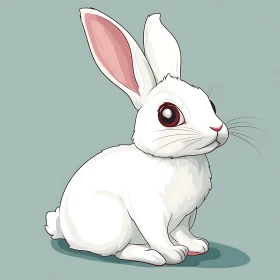 Cartoon White Bunny with Pink Ears
