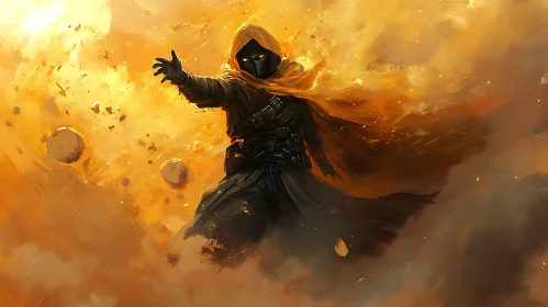 Enigmatic Figure in a World of Fire