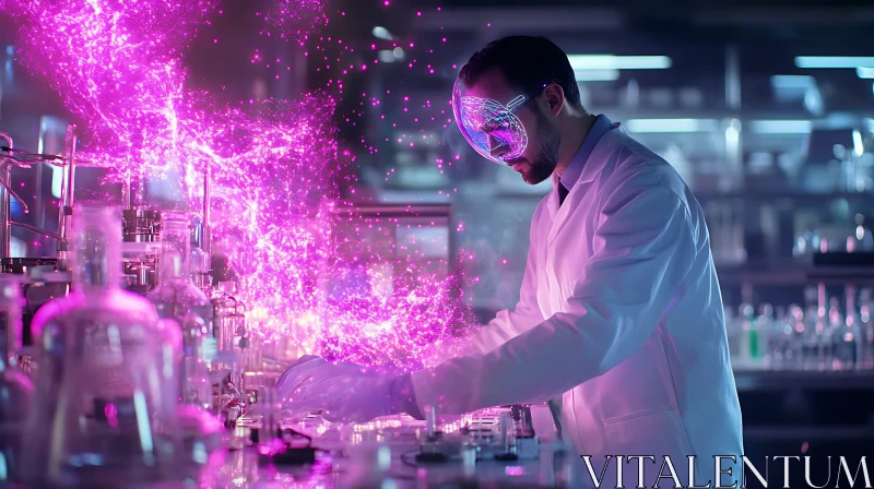 Laboratory Research with Glowing Particles AI Image