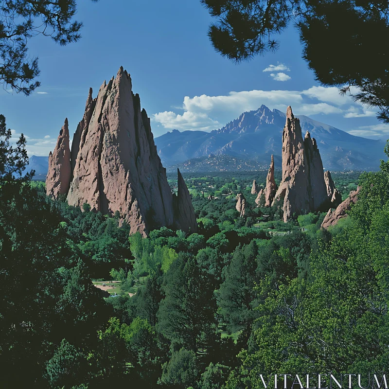 Scenic Mountain Landscape with Red Rocks AI Image