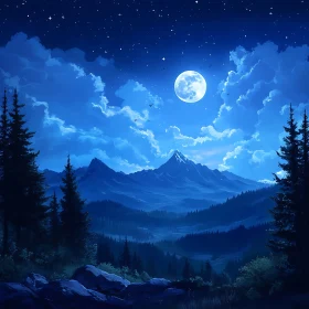 Blue Night Mountain Scenery