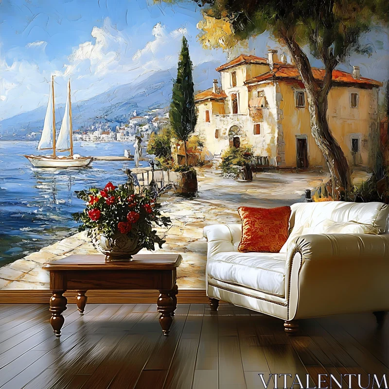 AI ART Seascape Painting with Coastal Town