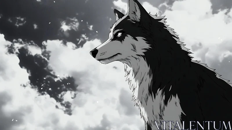 Wolf in Black and White AI Image