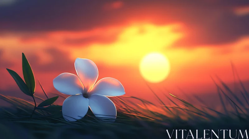 AI ART Serene Sunset with White Flower