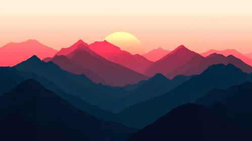 Layered Mountain Range at Sunset