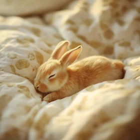 Restful Rabbit Portrait on Bedding