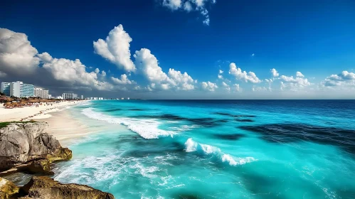 Seascape with Turquoise Water and Clouds