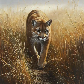 Mountain Lion Among Golden Fields