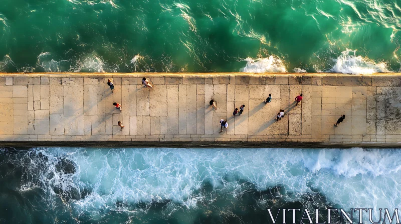 Coastal Pier Scene with People AI Image