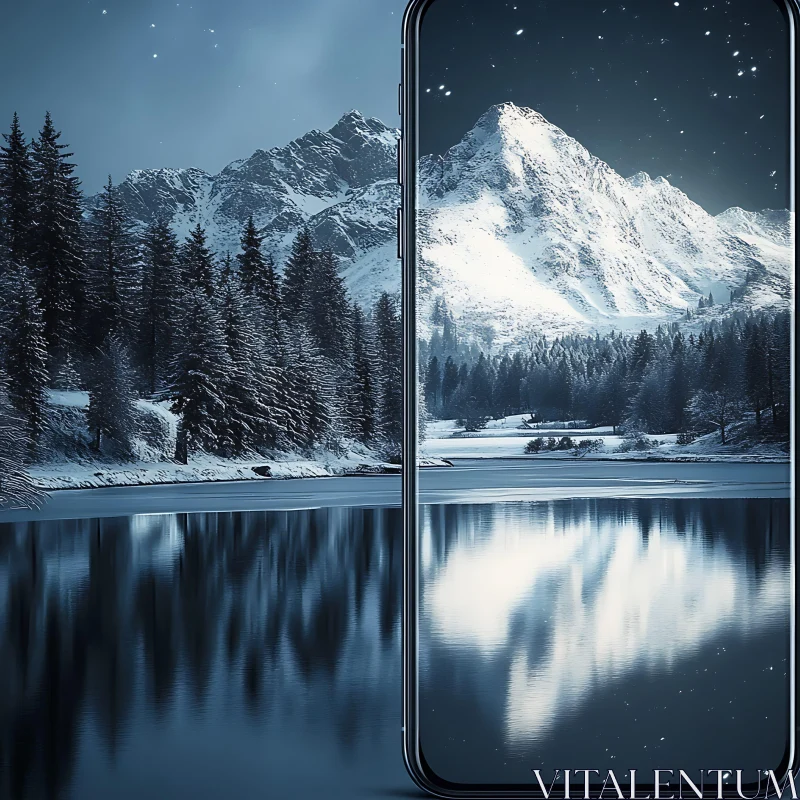 Snowy Peaks Reflected in Winter Lake AI Image