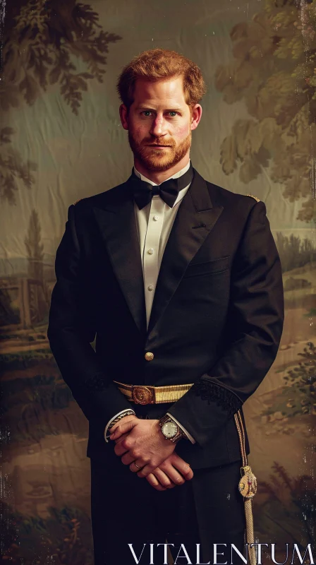 AI ART Elegant Portrait of Prince Harry in Black Tie Attire