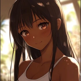 Anime Girl with Brown Hair and Warm Smile