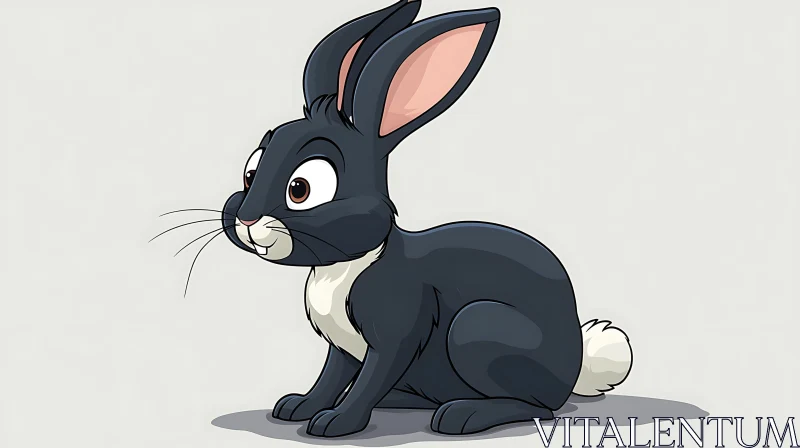 AI ART Cartoon Black Bunny with Pink Ears