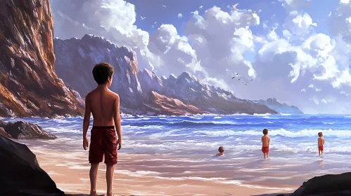Coastal Scene with Children at Play