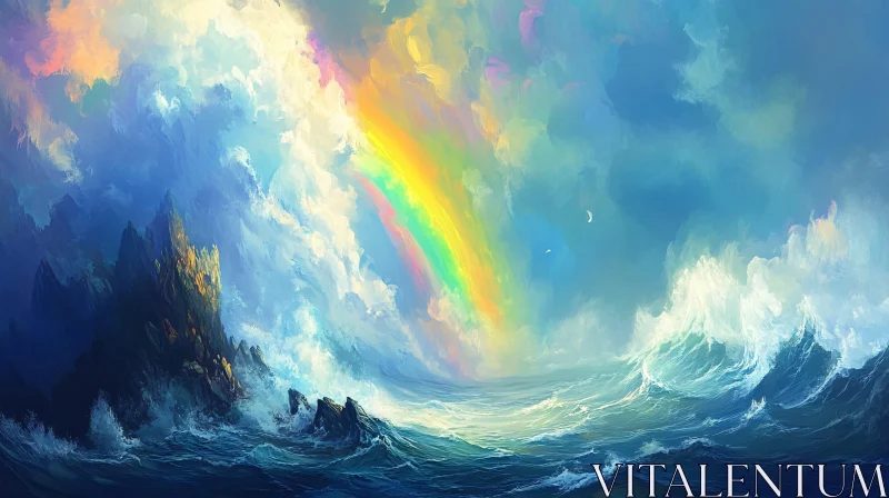 AI ART Rainbow Over the Ocean Painting