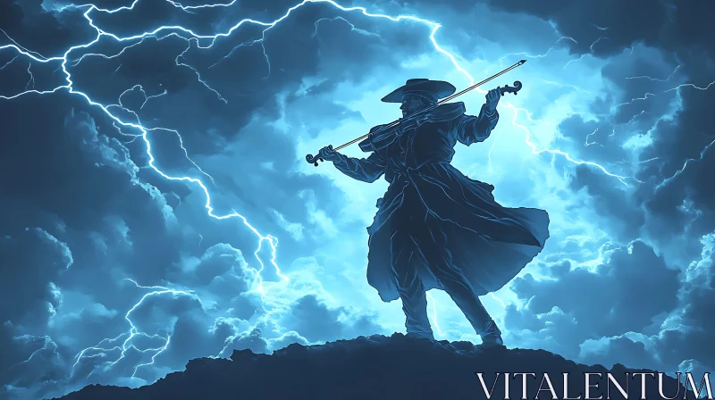 Silhouette of Musician with Violin AI Image