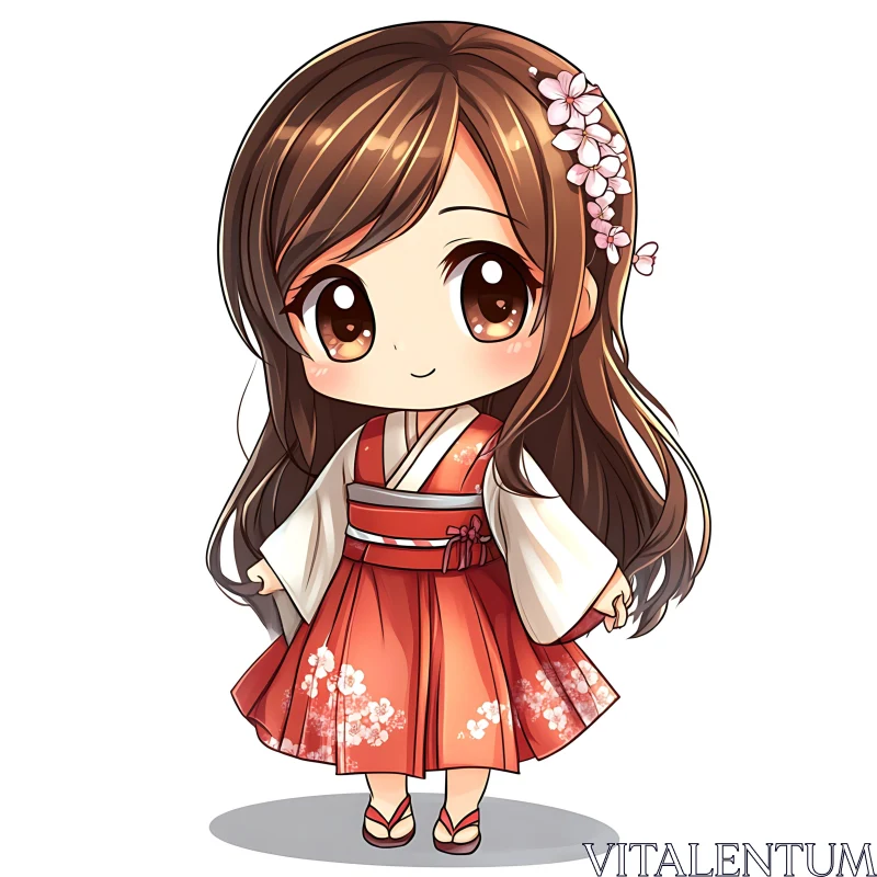 Adorable Chibi Character in Kimono AI Image