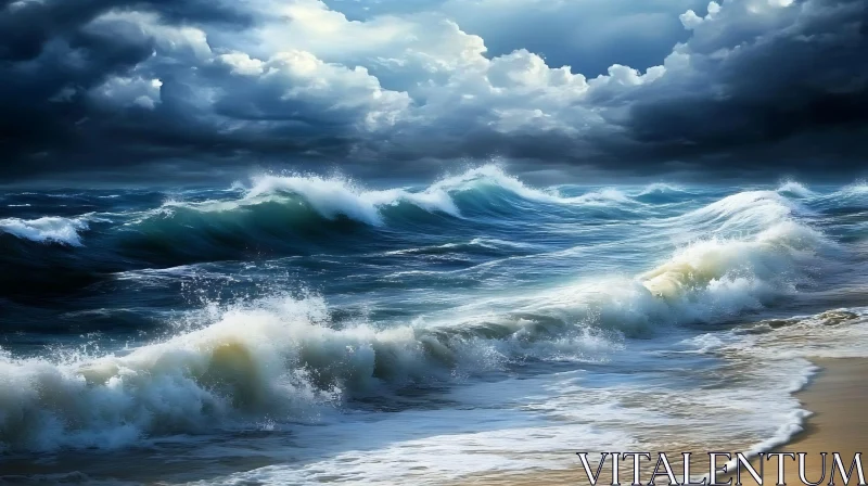 Tempestuous Ocean Under Cloudy Skies AI Image