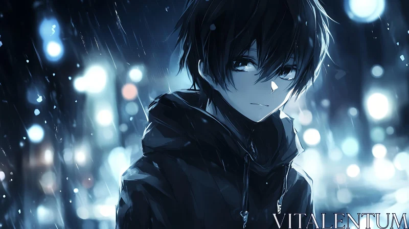 AI ART Contemplative Anime Boy in Rain