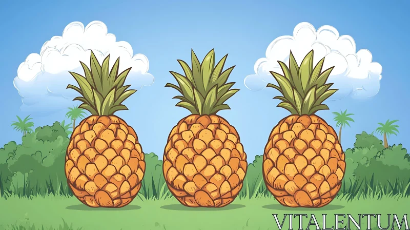 AI ART Three Pineapples in a Field Illustration