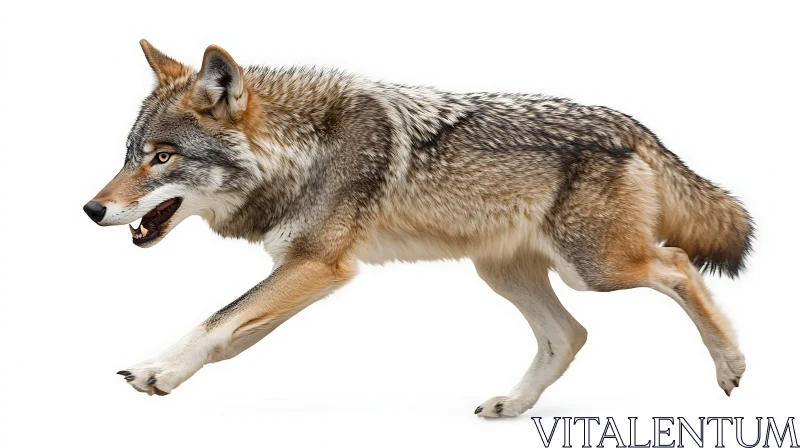 Wolf in Motion Against White Backdrop AI Image