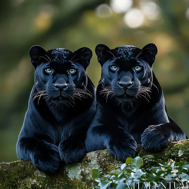 Twin Panthers on a Branch AI Image