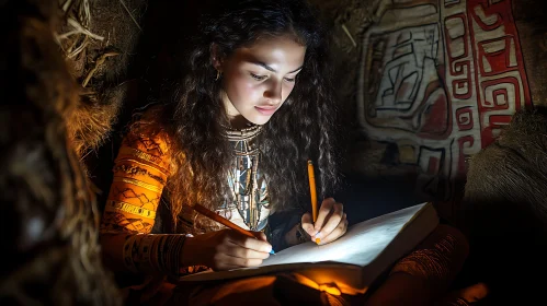 Tribal Woman Engaged in Writing