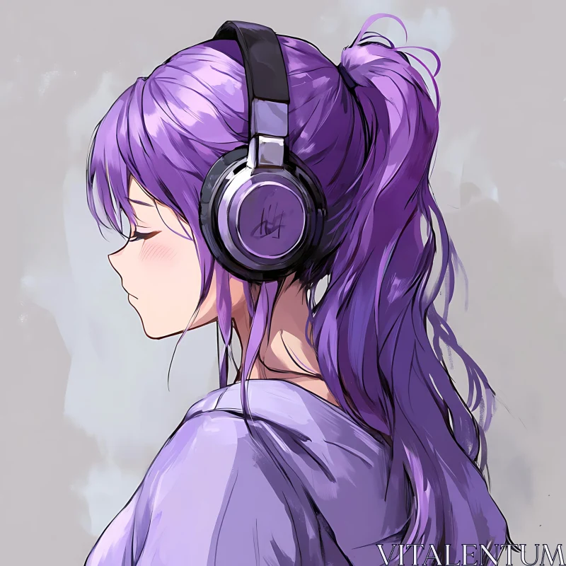 Tranquil Anime Girl Listening to Music AI Image