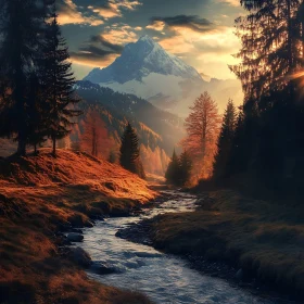 Scenic Mountain River Landscape at Sunset