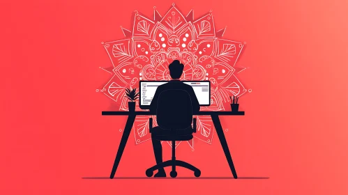 Silhouette at Desk with Floral Backdrop