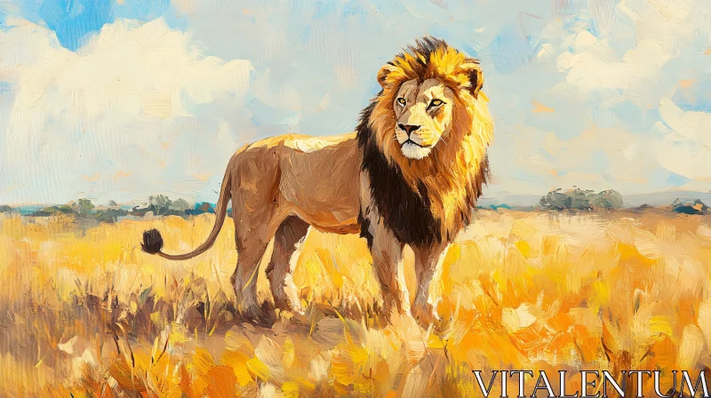 AI ART Lion in Golden Grasslands Painting