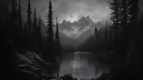 Grayscale Forest Lake Landscape