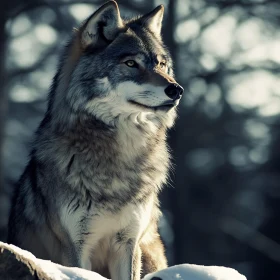 Portrait of a Wolf in Snow