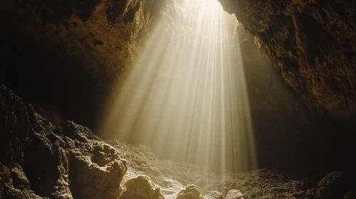 Sunlight Breaking Through a Cave's Ceiling