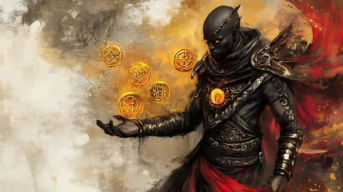 Fantasy Warrior with Magical Gold Coins